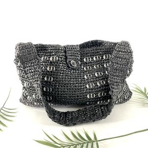 Calvin Klein Black Crochet Pop Top Recycled Shoulderbag Purse